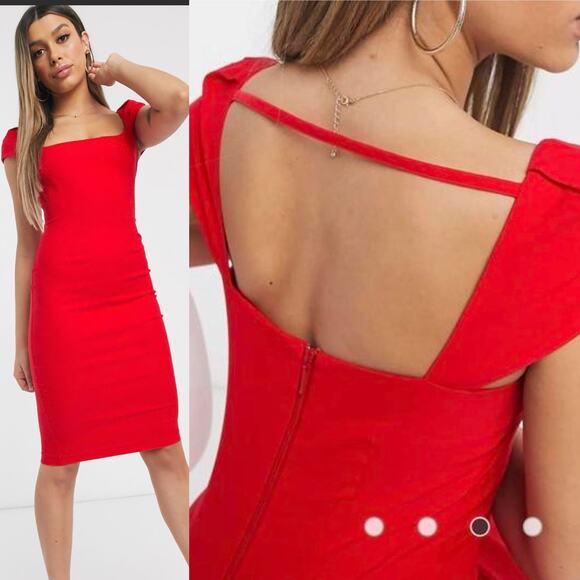 ASOS Vesper Bodycon Red Midi Dress - Picture 2 of 9